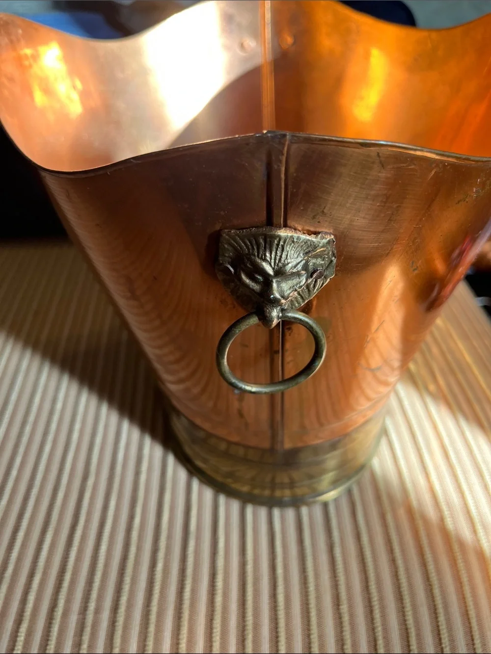 Metallic Copper Decorative Planter Bucket with Brass Accent